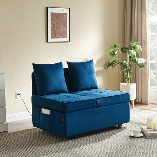 Velvet Convertible Sofa Bed Sleeper Chair with 2 Throw Pillows, Dark Grey U621331