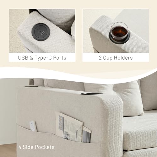 3 in 1 Pull Out Couch Convertible Sleeper Sofa Bed with Cup Holders, Grey U432