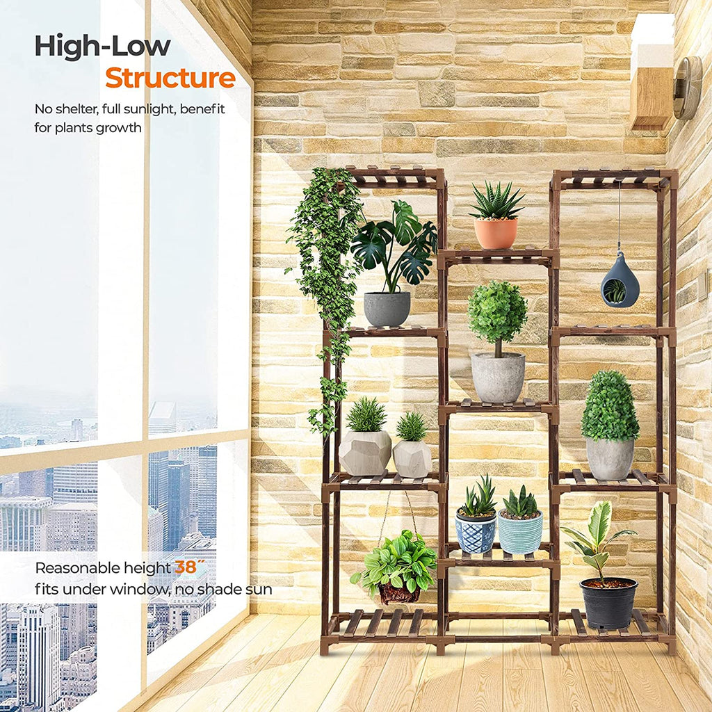 Homroll Plant Stand, Wood, 11-Tier Tall for Indoor Outdoor G909652