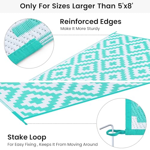 Smiry Waterproof Outdoor Rug 5x8 ft, Reversible Plastic Straw Patio Mat, Black & Beige P20186