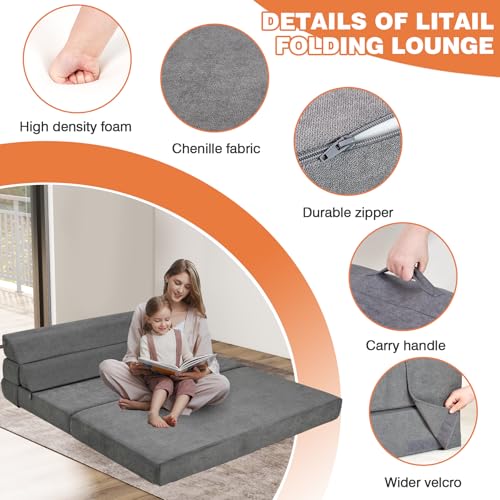 Comfy Folding Sofa Bed Grey Convertible Sleeper Chair Couch M171120