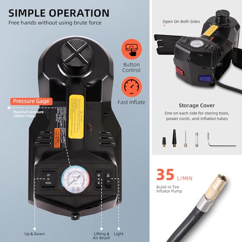 12V 5 Ton Electric Car Jack with Inflator Pump for SUV Sedan MPV Y442659