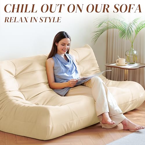 Bean Bag Chair for Adults Suede Microfiber Fireside Floor Chair 3-Seater Beige F151744