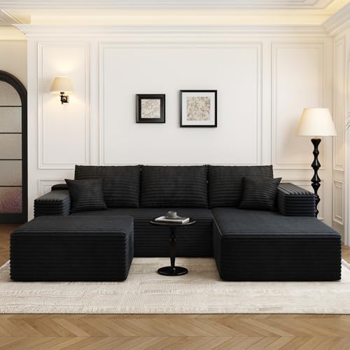 Cloud Modular Sectional Sofa with Ottoman, U Shaped, Black M332378