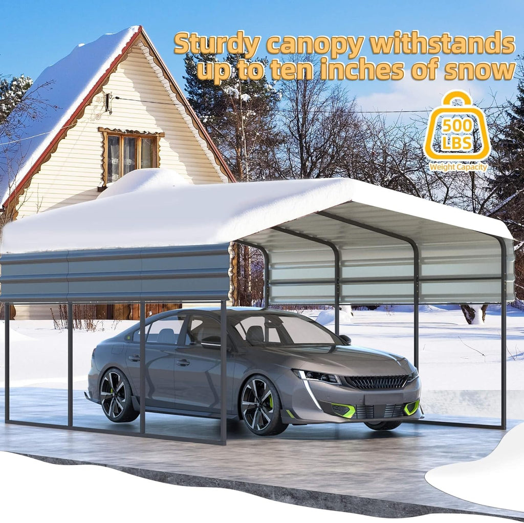 12'x20' Heavy Duty Metal Carport with Galvanized Steel Roof for 2 Car E840