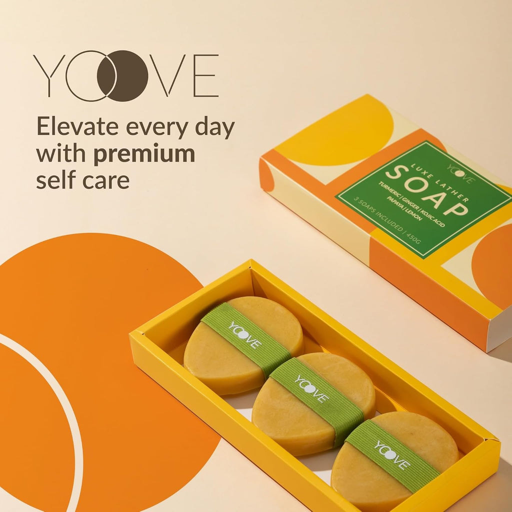 Yoove Turmeric and Kojic Acid Soap with Exfoliating Scrubber, 3-Pack P284