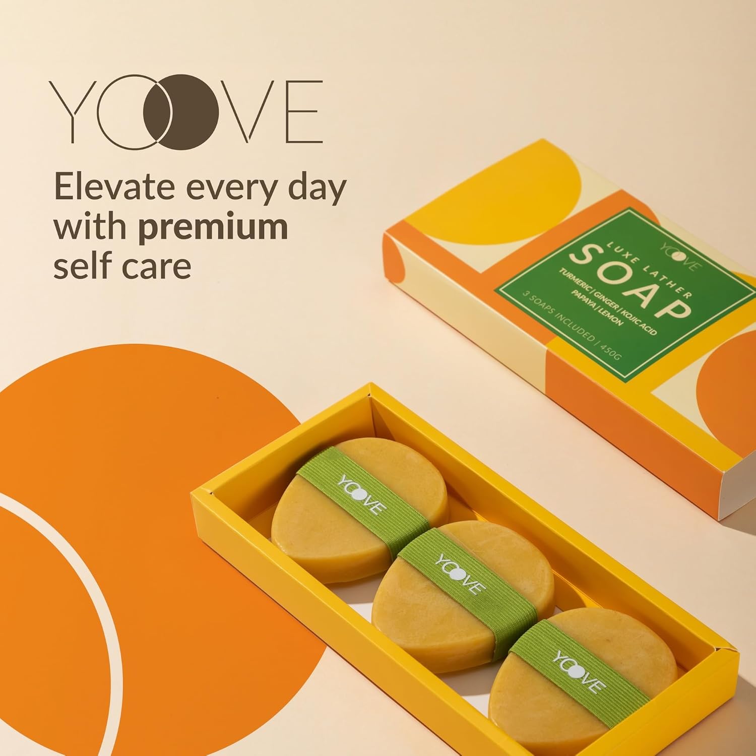 Yoove Turmeric and Kojic Acid Soap with Exfoliating Scrubber, 3-Pack P284