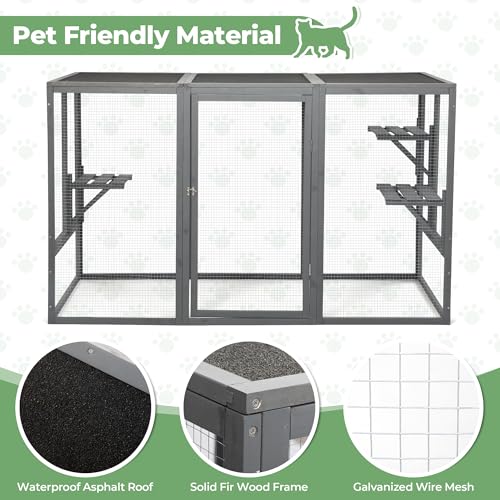 Outdoor Cat Enclosure Weatherproof Wooden Catio with 3 Platforms Grey D292834