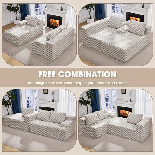Modular Sectional Sofa L-Shape Couch with Oversized Chaise, Grey Stripe I49459