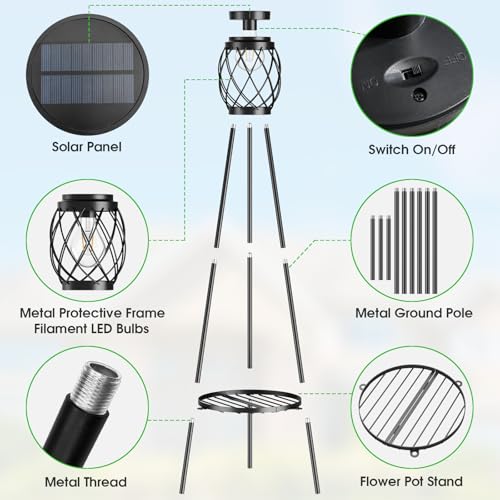 2 Pack Solar Lights Outdoor with Plant Stands - Metal Tripod Patio Decor M835880
