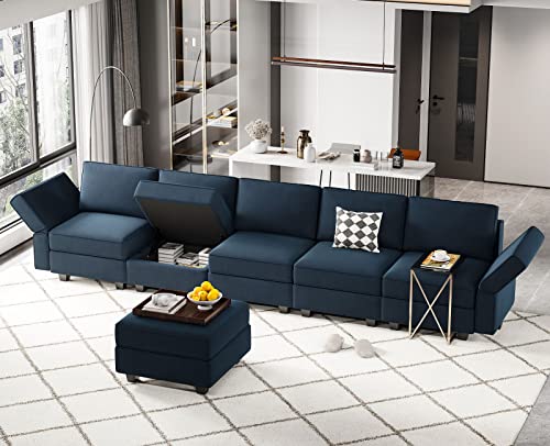 Belffin Modular Velvet Sectional Sofa with Chaise Lounge and Storage, Grey T418154