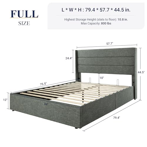 Allewie Full Size Lift Up Storage Bed with Wingback Headboard, Light Beige C85153