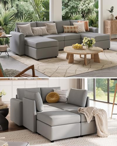 LINSY HOME Modular U Shaped Sectional Sofa with Storage, Blue M8981