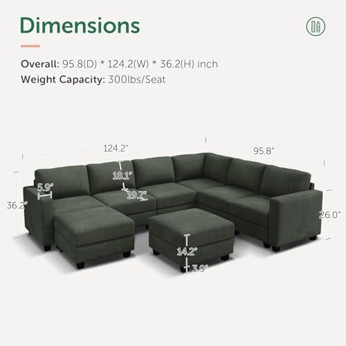 HONBAY Corduroy Modular Sectional Couch with Storage, Dark Gray A586576