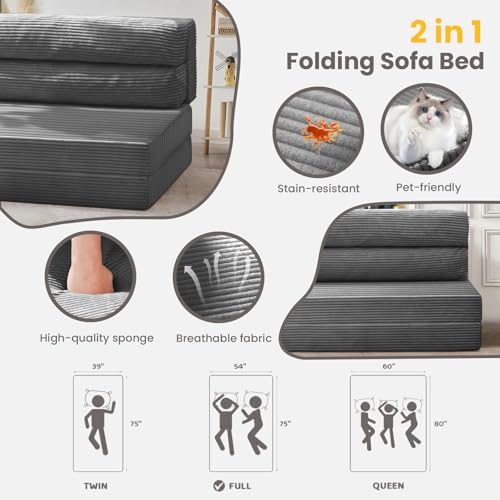 Folding Sofa Bed Convertible Sleeper Chair with Pillow, Grey D49904
