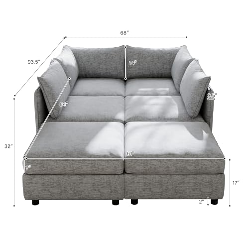 Oversized Modular Sectional Sofa with Movable Ottomans, U-Shaped Chenille J2923