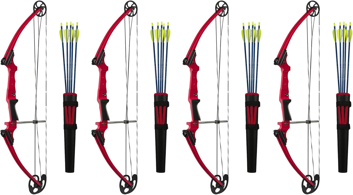 Genesis Archery Compound Bow Archery Kit w/Adjustable Draw Length 15" to 30" & Adjustable Draw Weight 10 to 20 Pounds for Left-Handed, Red (4 Pack)