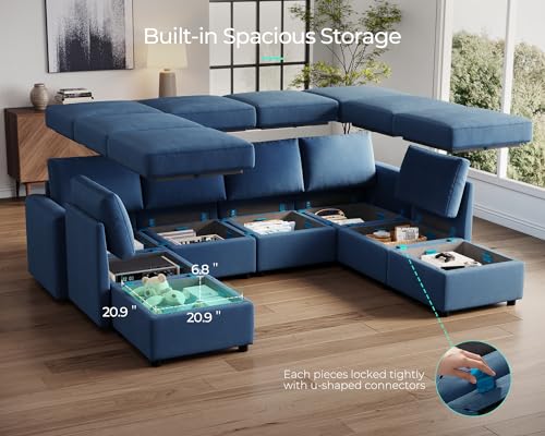 LINSY HOME Modular U Shaped Sectional Sofa with Storage, Blue M8981