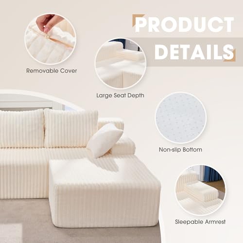 Modular Sectional Sofa L-Shape Couch with Oversized Chaise, Grey Stripe I49459