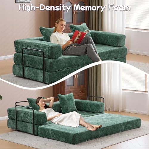 Convertible Floor Sofa Bed with Pillow Back and Armrest, Chenille, Dark Gray N4509