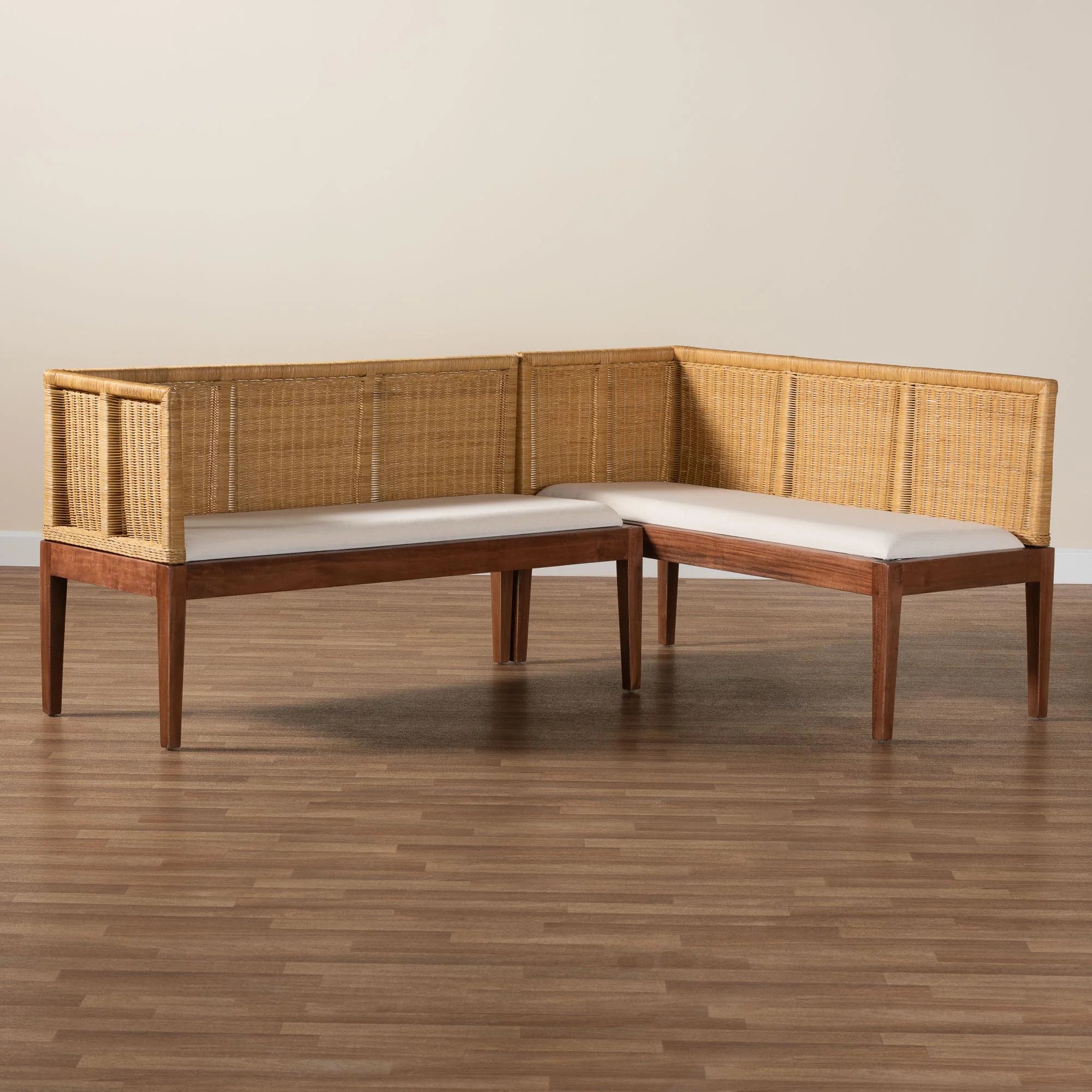Baxton Studio Tabanan Boho Dining Banquette Set, 2-Piece, Brown X2789