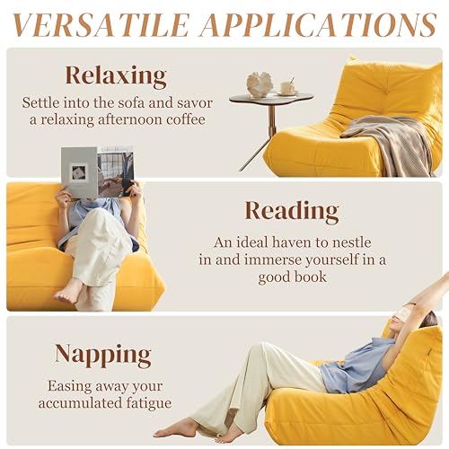 Bean Bag Chair for Adults Suede Microfiber Fireside Floor Chair 3-Seater Beige F151744