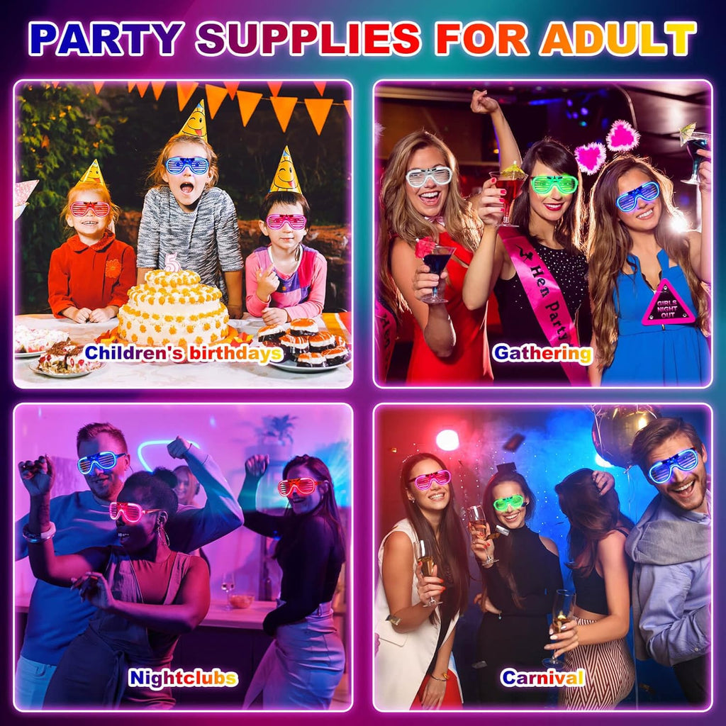 25 Packs LED Glasses Party Favor Bulk, 5 Neon Colors Glow in The Dark for Kids & Adults K780