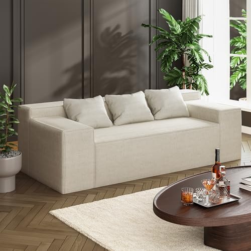 Modern Loveseat Sofa Couch in a Box with 2 Pillows, Cat-Scratch Resistant Linen, Grey F539394