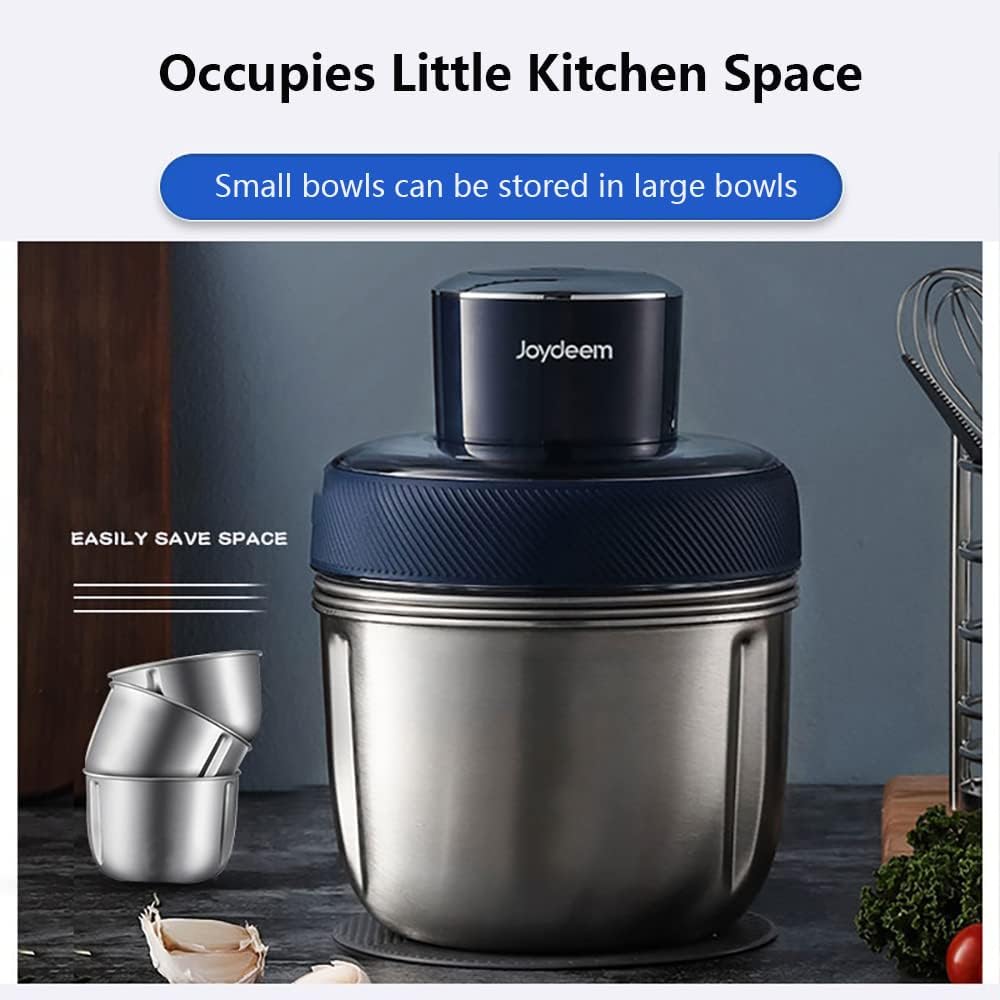 Joydeem JD-376B Electric Food Processor with Meat Grinder, 3 Stainless Steel Bowls, Blue O7533