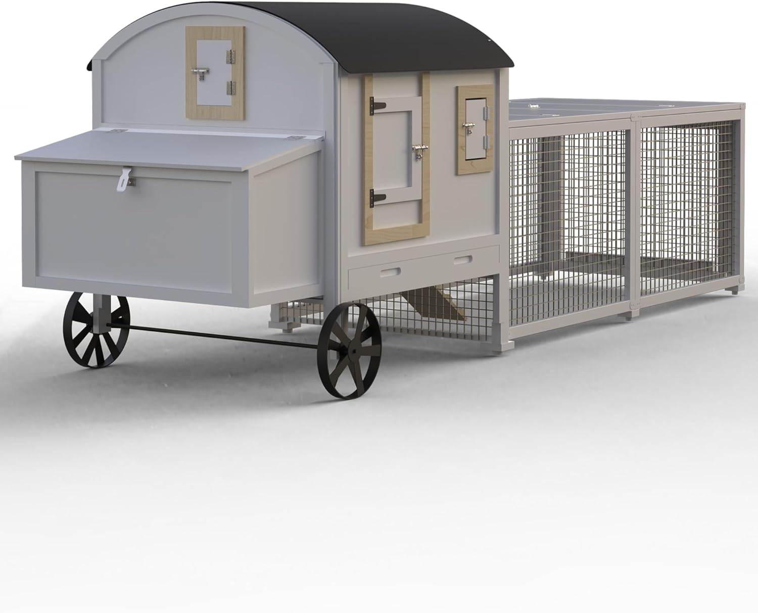 Chicken Coop for 3-5 Chickens with Run, Wooden, Waterproof Roof, White Z4459