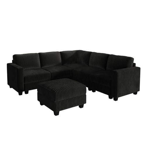 HONBAY Corduroy Modular Sectional Couch with Storage, Dark Gray A586576