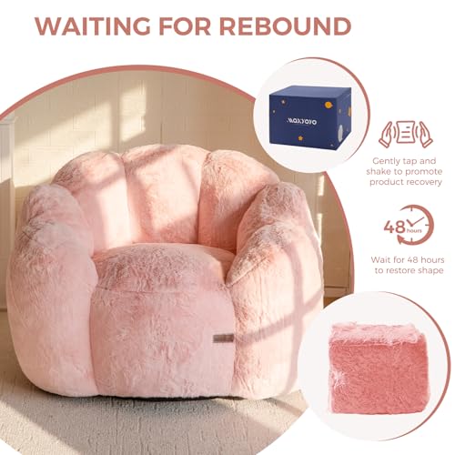 MAXYOYO Floral Shaped Bean Bag Sofa for Adults, Faux Fur, Beige M8911