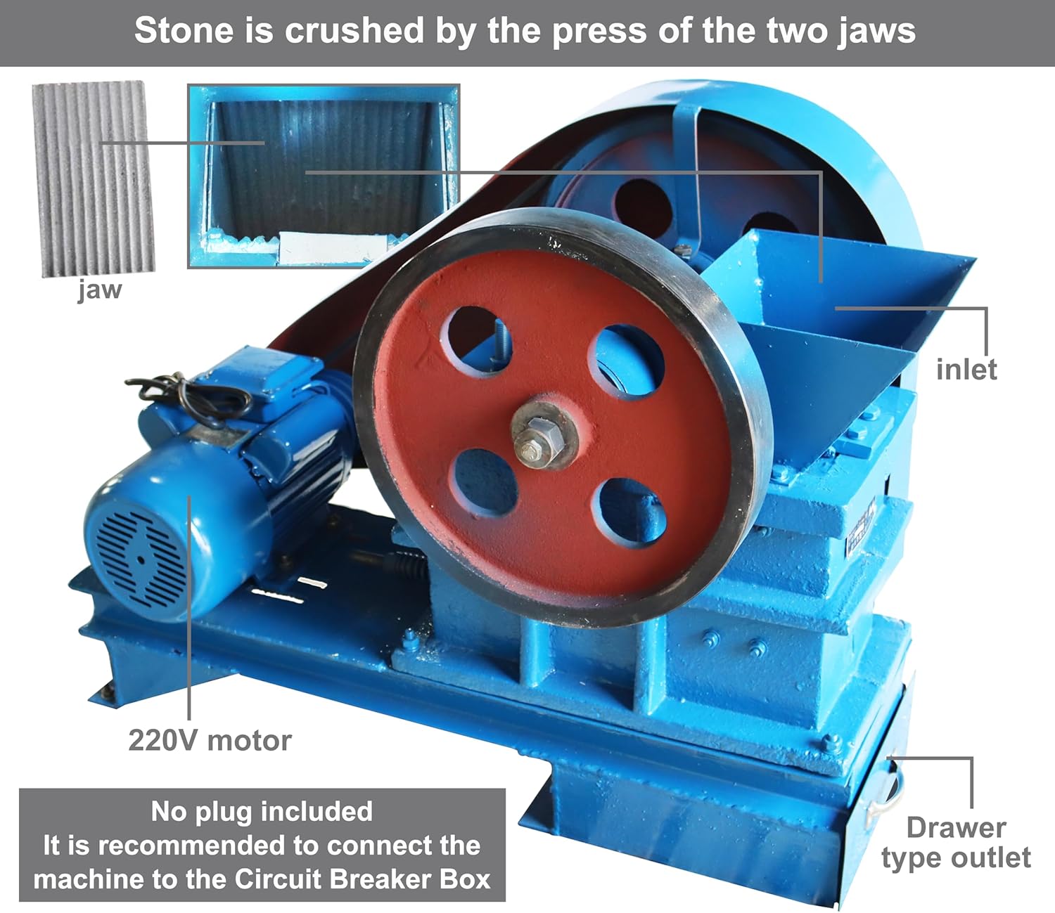 TECHTONGDA Jaw Grinding Machine Crusher for Stone Rock Concrete 220V 2.2KW R437971