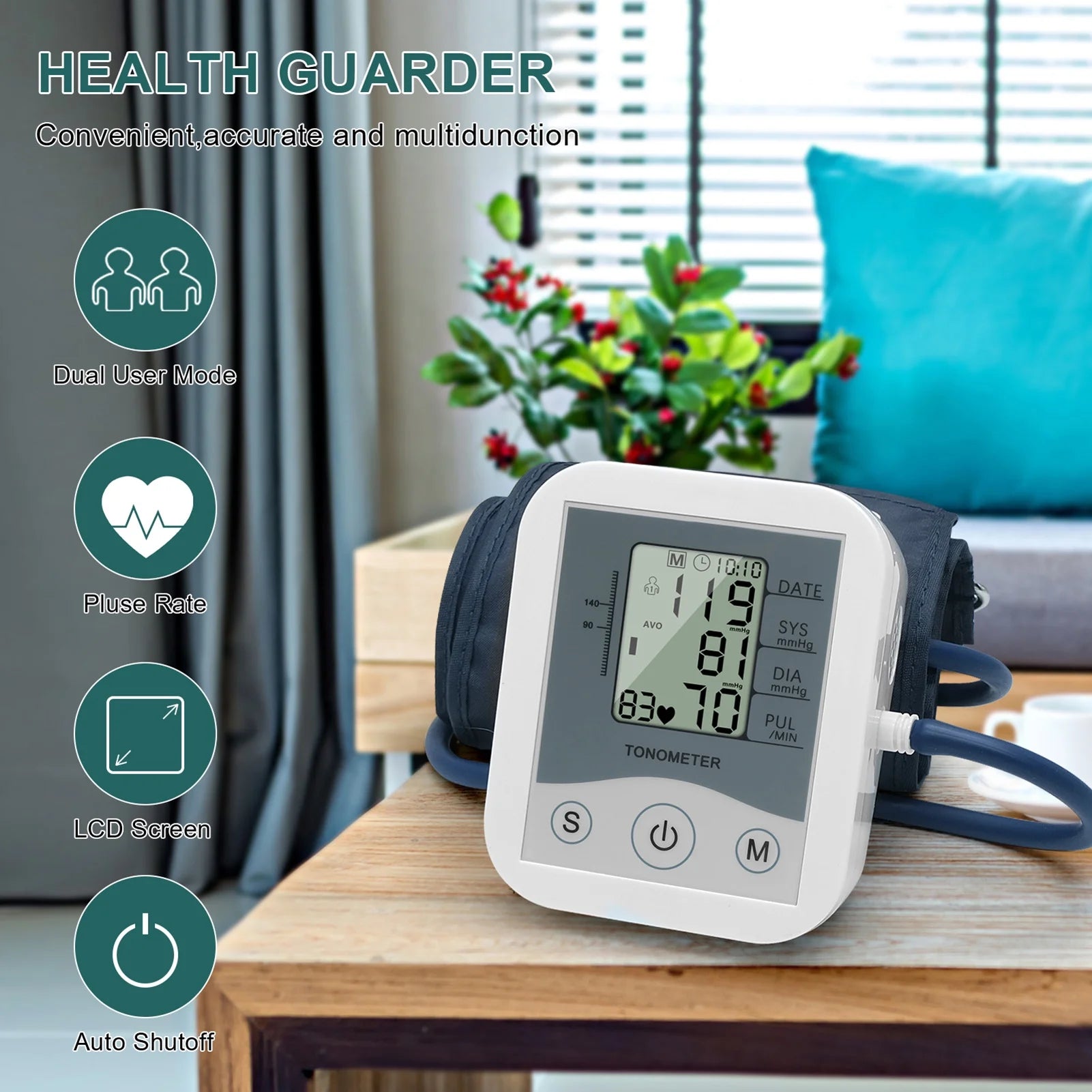 Htovila Arm Sphygmomanometer Digital LCD Blood Pressure Monitor R205
