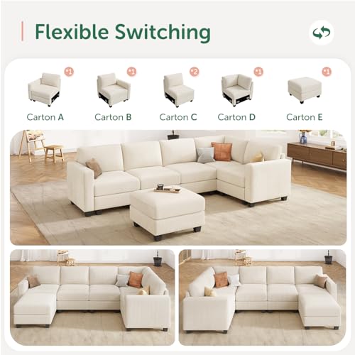 HONBAY Corduroy Modular Sectional Couch with Storage, Dark Gray A586576
