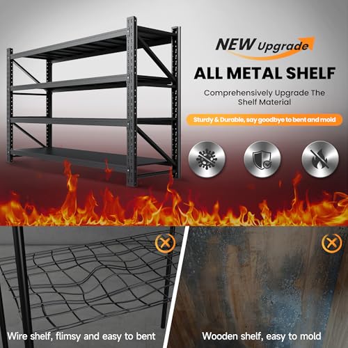 71" W Heavy Duty Steel Garage Shelving, 4-Tier Adjustable Storage Rack, Black C40455