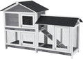 Gravee Two Floors 62" Wooden Outdoor Indoor Roof Waterproof Bunny Hutch Rabbit Cage Guinea Pig Coop PET House for Small to Medium Animals with Stairs and Cleaning Tray PET537
