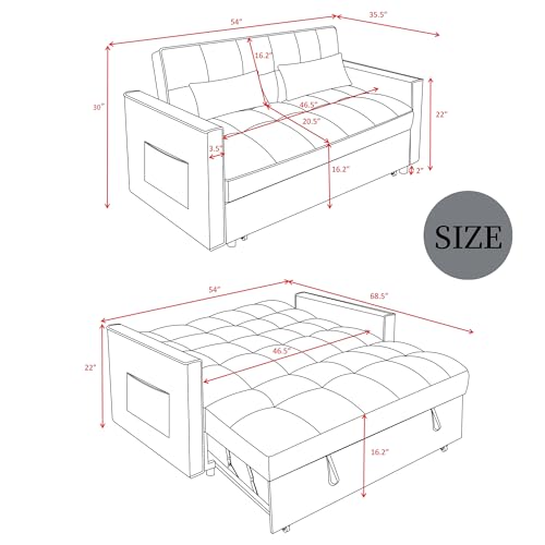 3 in 1 Sleeper Sofa Bed with Side Pocket, Black Convertible Futon Couch W34330