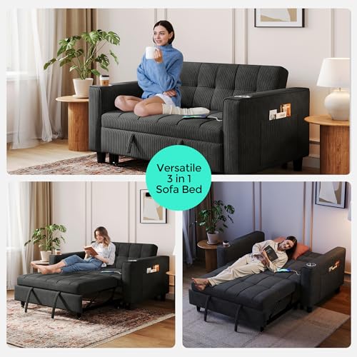 LINSY 3-in-1 Convertible Sofa Bed with Charging Station, Green E504001