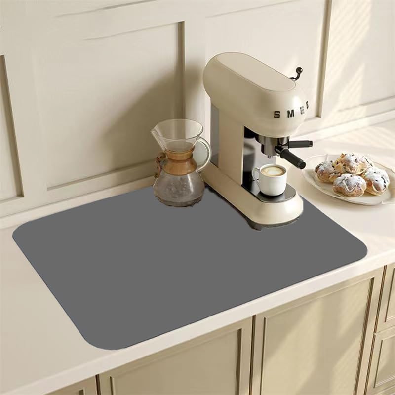 Marble Coffee Bar Mat Dish Drying Mat for Kitchen Counter, 11.8"x15.7" Diatomite Absorbent Non-slip Rubber Backed C301