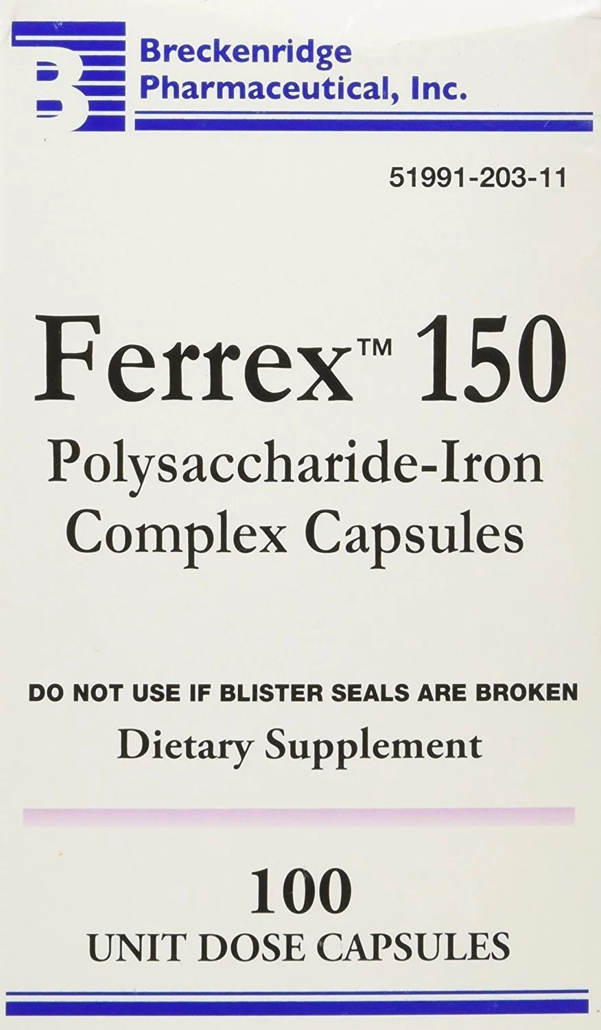 Breckenridge Ferrex 150 Polysaccharide Iron Complex Capsules, 100 Count (Pack of 2) I57369