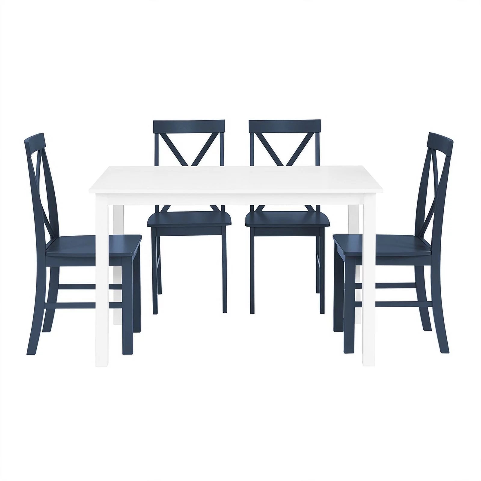 Walker Edison Greyson 5-Piece Farmhouse Dining Set, White/Navy V613