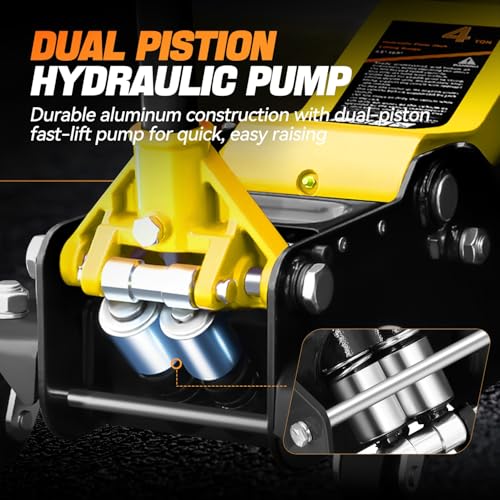 Auto Dynasty 4 Ton Low Profile Floor Jack, Heavy Duty Steel Hydraulic, Yellow B7990