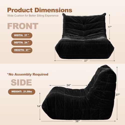 Bean Bag Chair Big Sofa for Adults with Memory Foam, Black Plush A2357