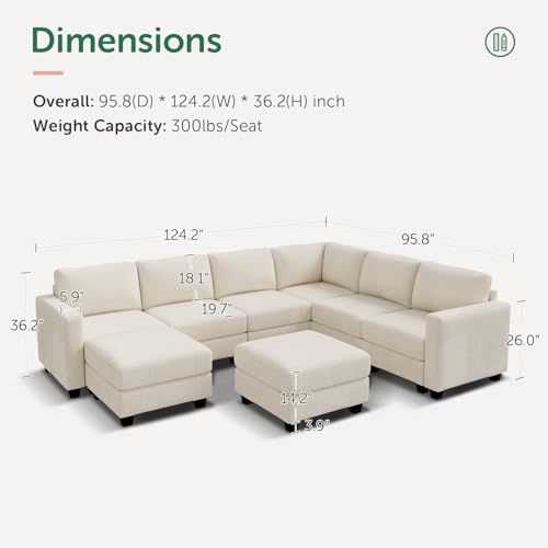 HONBAY Corduroy Modular Sectional Couch with Storage, Dark Gray A586576
