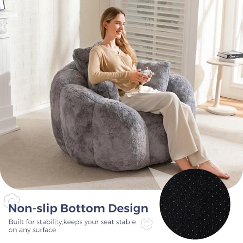 MAXYOYO Floral Shaped Bean Bag Sofa for Adults, Faux Fur, Beige M8911