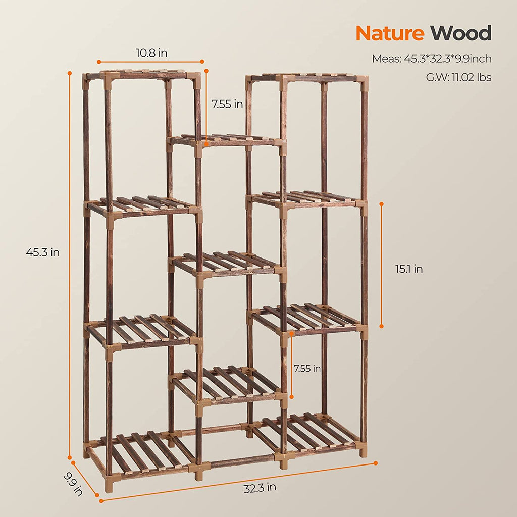 Homroll Plant Stand, Wood, 11-Tier Tall for Indoor Outdoor G909652