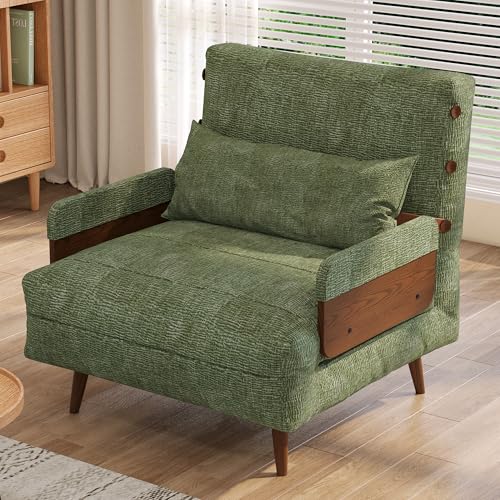 Convertible Chair Bed Sleeper for Adults with Wooden Arms, Linen G638