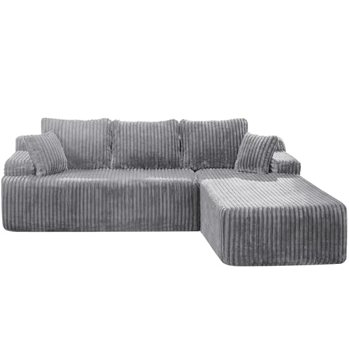 Modular Sectional Sofa L-Shape Couch with Oversized Chaise, Grey Stripe I49459