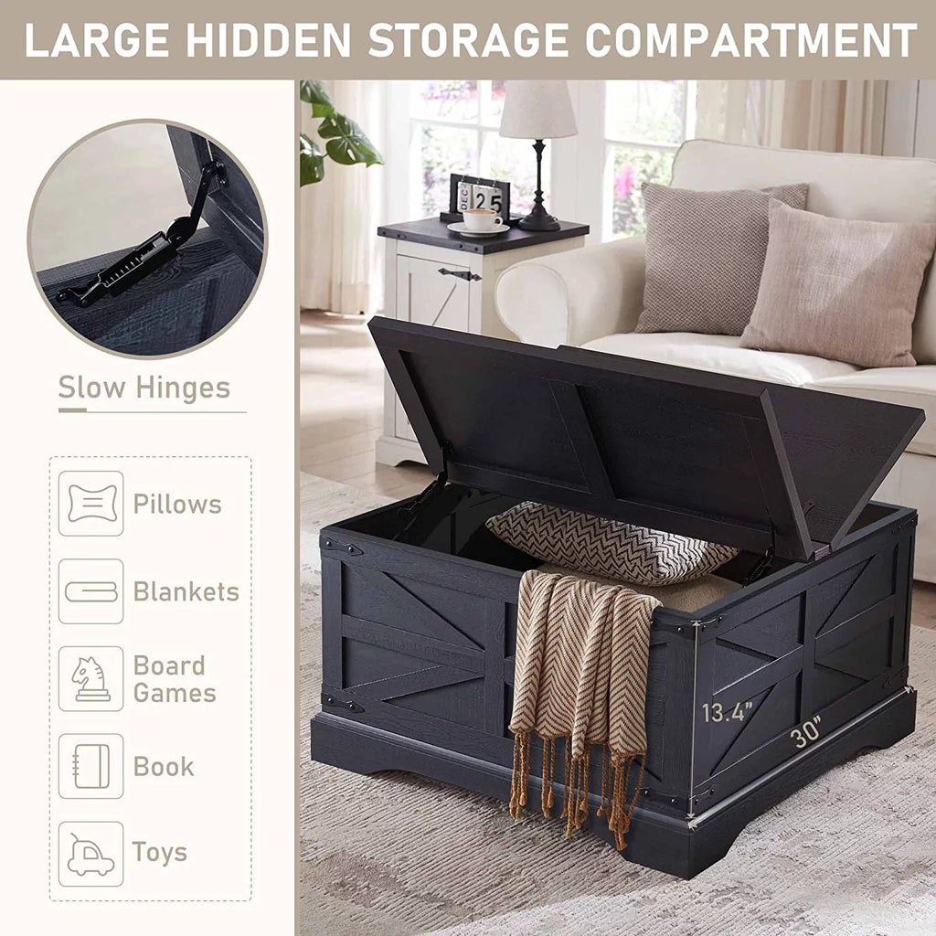 Farmhouse Coffee Table with Hidden Storage Compartment U599